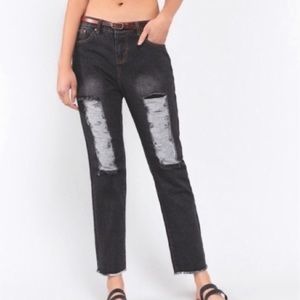 #4015 POL Women’s Black Denim Boyfriend Distressed Jeans